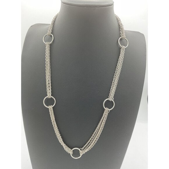 Layered Silver-Tone Chain Necklace With Circle Accents - Picture 1 of 4